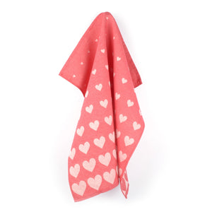 Theedoek Bunzlau Castle Hearts Red met lus