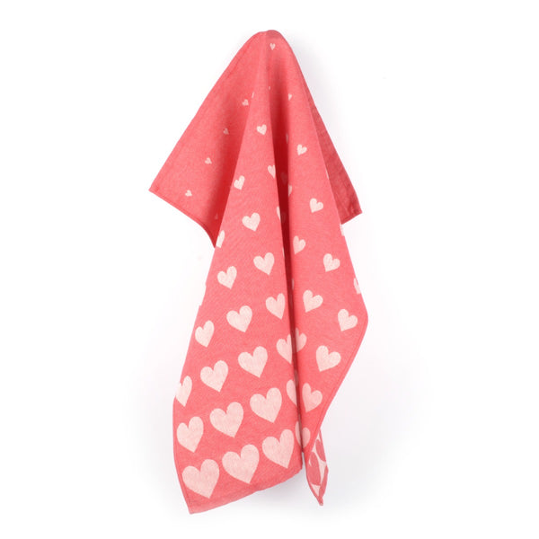 Theedoek Bunzlau Castle Hearts Red met lus