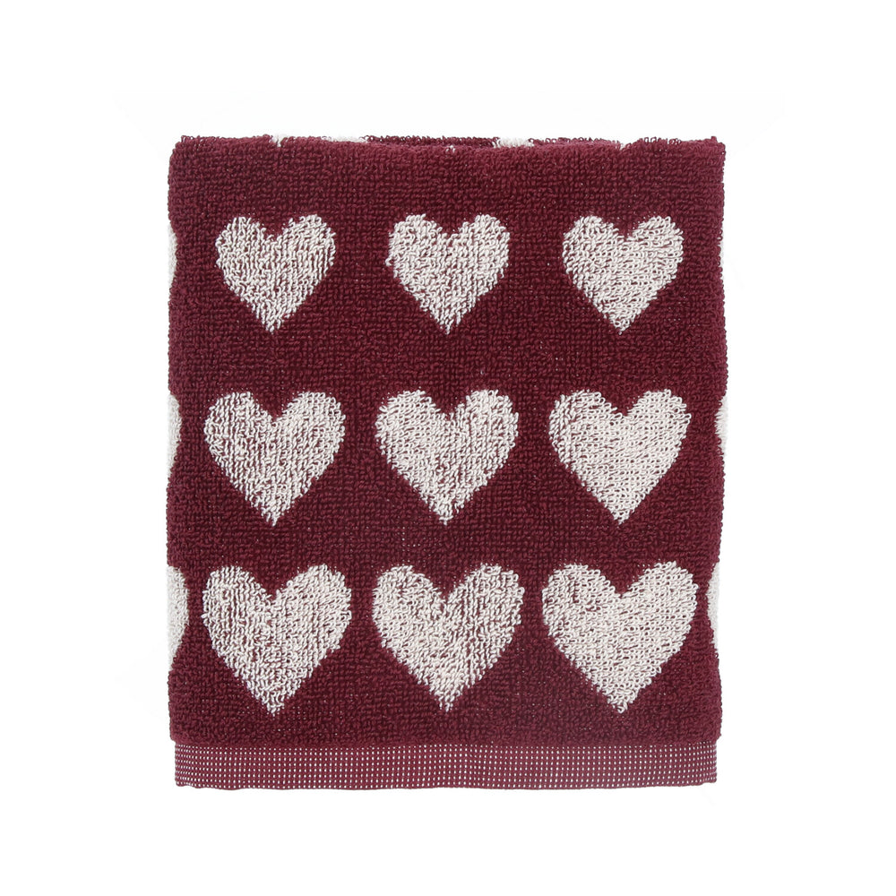 Bunzlau Castle Keukendoek Hearts Burgundy GOTS