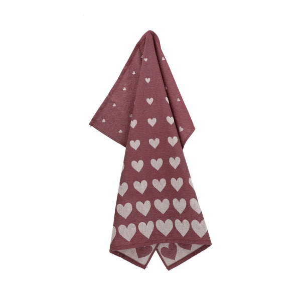 Bunzlau Castle Keukendoek Hearts Burgundy GOTS