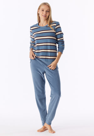Schiesser Dames Pyjama 183892 Blue - badstof