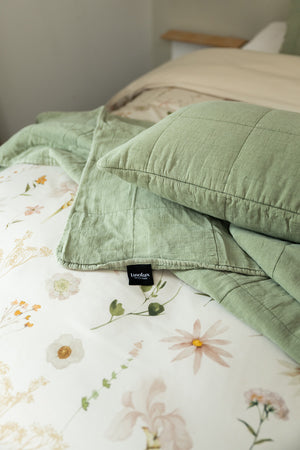 Linolux Kussenhoes Blocks Stonewashed Mineral Green 40x60