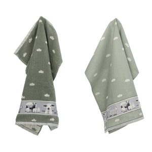 Theedoek Bunzlau Castle  Sheep dark green combinatie set