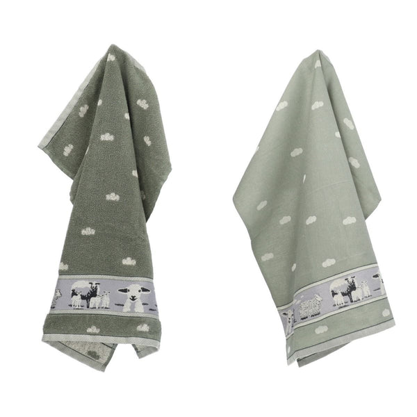 Theedoek Bunzlau Castle  Sheep dark green combinatie set