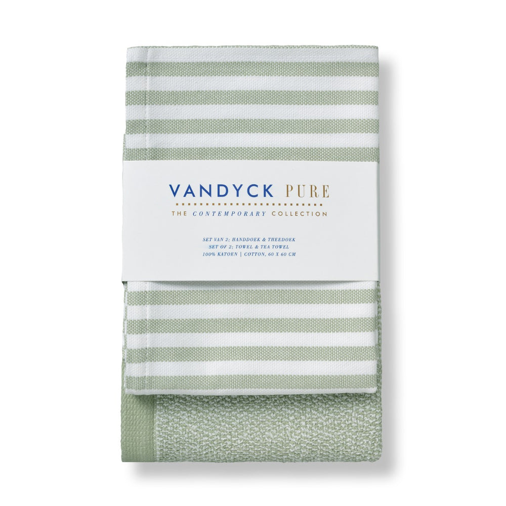 Keukendoek en Theedoek Set Vandyck Pure Smoke Green verpakt